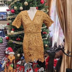 Elegant Gold Lace Dress